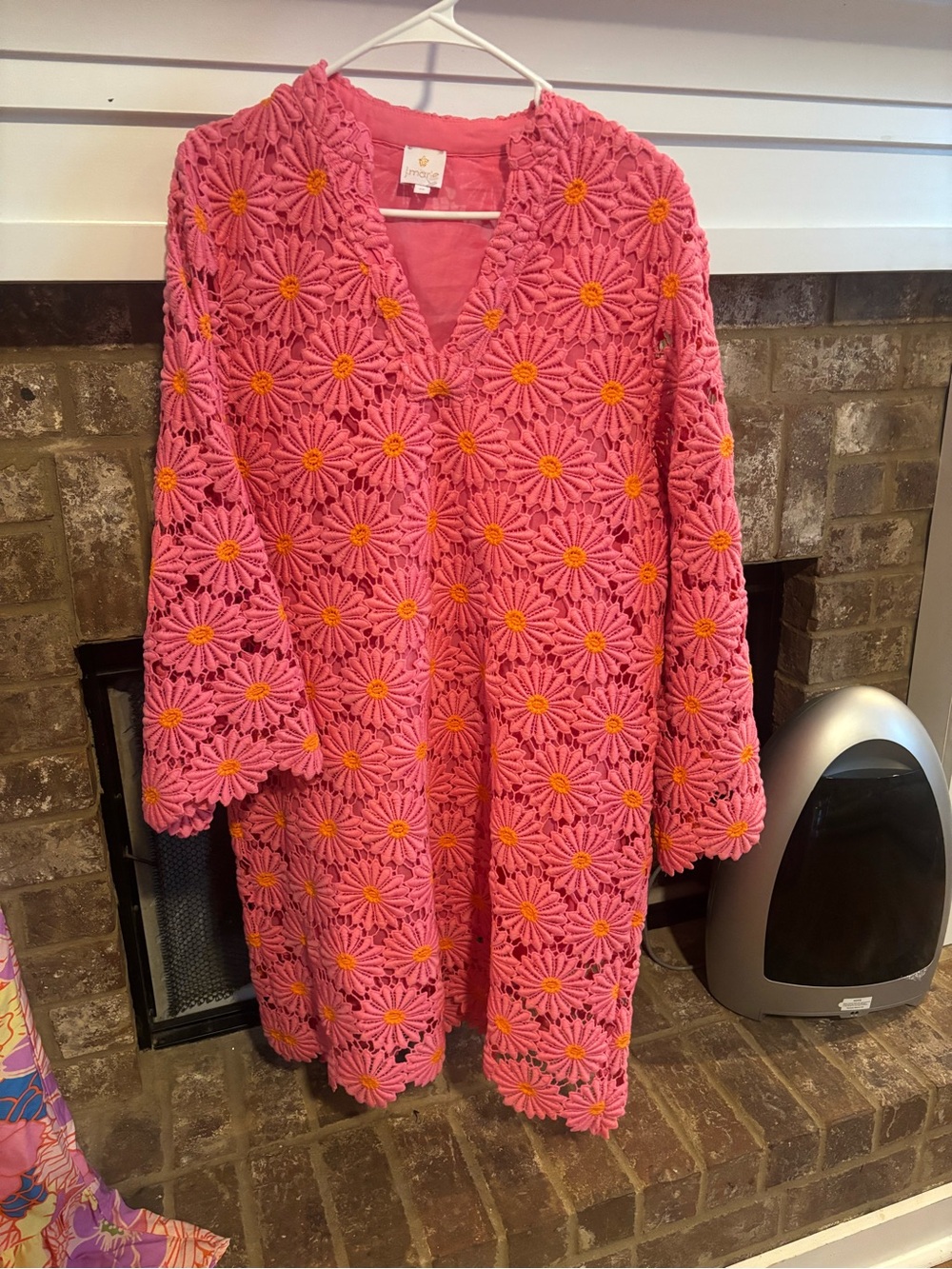 Pink Daisy Crochet V-Neck Dress j.marie size medium